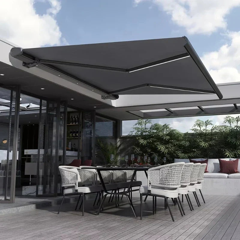 Wall-mounted electric retractable waterproof outdoor awning