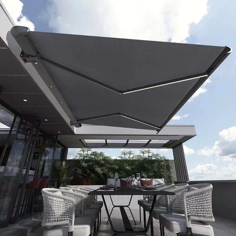 Wall-mounted electric retractable waterproof outdoor awning